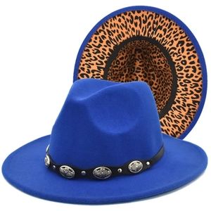Fedora Hat Flat Eaves Royal Blue Tan Leopard Silver-tone Conch Western Boho